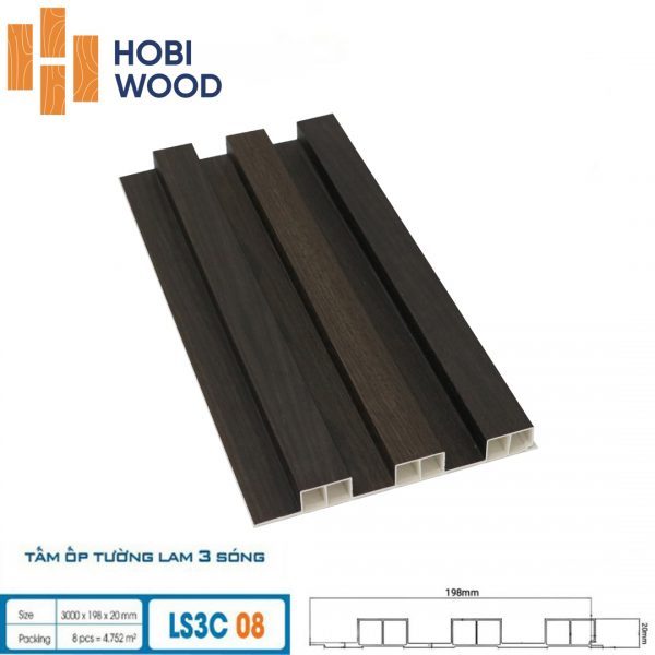 Tấm ốp tường lam sóng hobi wood 3 sóng LS3C-08