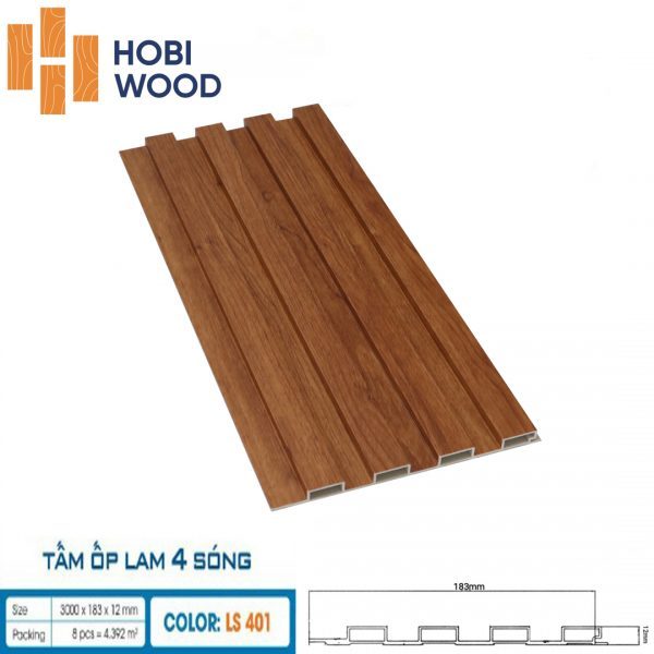 Tấm ốp tường lam sóng hobi wood 4 sóng LS-401