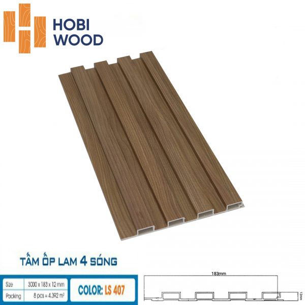 Tấm ốp tường lam sóng hobi wood 4 sóng LS-407