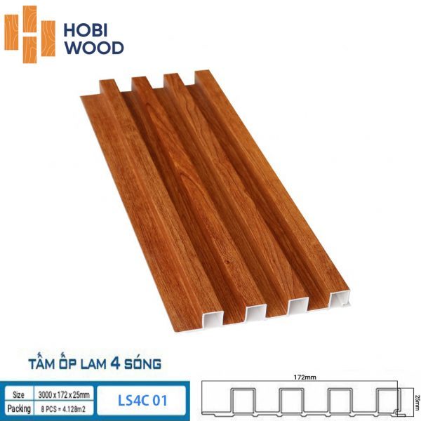 Tấm ốp tường lam sóng hobi wood 4 sóng LS4C01