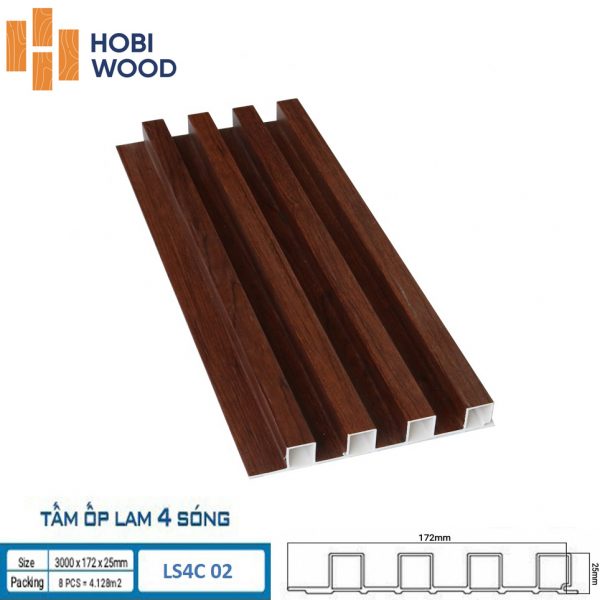 Tấm ốp tường lam sóng hobi wood 4 sóng LS4C02