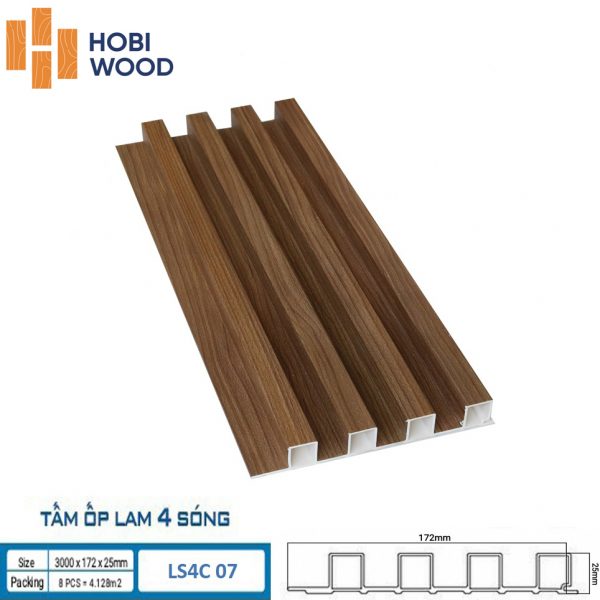 Tấm ốp tường lam sóng hobi wood 4 sóng LS4C07