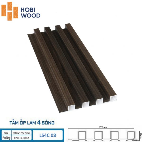 Tấm ốp tường lam sóng hobi wood 4 sóng LS4C08